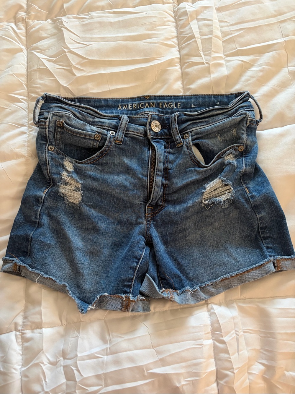 American Eagle Outfitters Women’s Distressed Dark Blue Denim Shorts